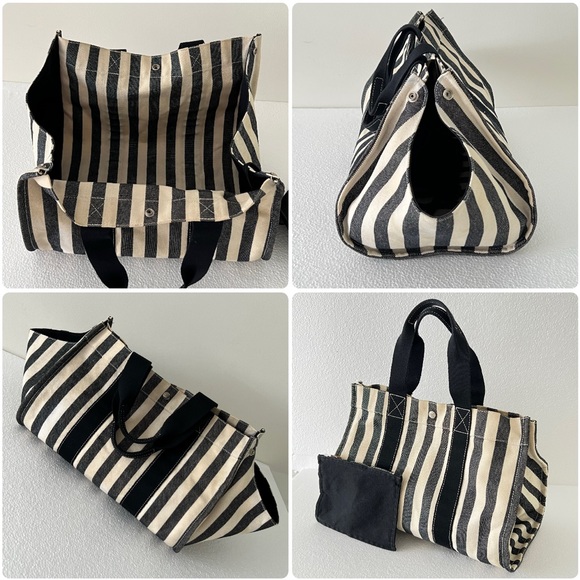 HERMES Striped 'Cannes' large Tote Fourre-tout bag + attached Hermès case - Picture 11 of 16